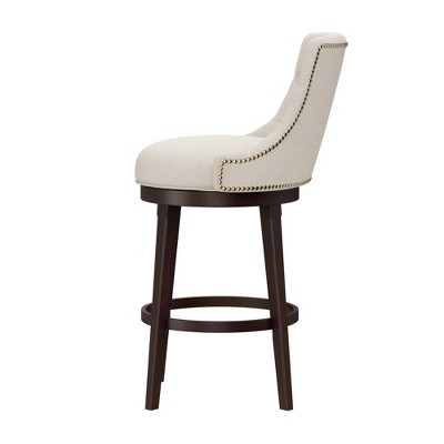 Halbrooke 30" Brown Wood Swivel Barstool with Cream Fabric