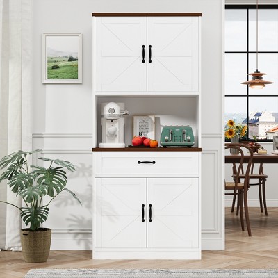 71" Tall Kitchen Pantry Storage Cabinet, Modern Kitchen Hutch Bar Cabinet With Microwave Stand