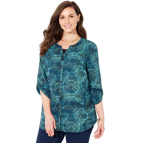 Catherines Women's Plus Size Breezeway Georgette Blouse - 3x, Teal ...