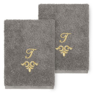 Linum Home Textiles 100% Turkish Cotton MONICA Gold Thread 2PC Embellished Washcloth Set - 1 of 3