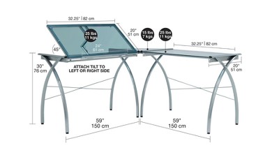Futura L-Shaped Silver and Blue Glass Drafting Desk