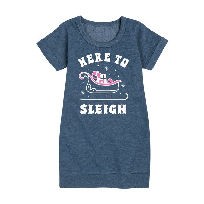 - Instant Message - Here To Sleigh Christmas Graphic Short Sleeve Fleece Dress