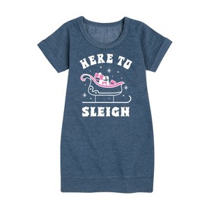- Instant Message - Here To Sleigh Christmas Graphic Short Sleeve Fleece Dress - 1 of 4
