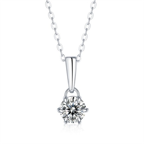 Guili 1ct Sophisticated Drop Solitaire Pendant Necklace with Round Lab-Created Moissanite – Elegant and Timeless Design - image 1 of 2