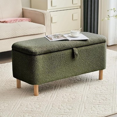 Basics Upholstered Storage Ottoman and Entryway Bench,Teddy Upholstered Shoe Seat Storage Beach,Rectangle Padded Blanket Chest Cute-Cuddlewood