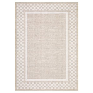 Modern Geometric Bordered Living Room Bedroom Rugs, Ultra Thin Soft Non Slip Large Carpet for Dining Room Office Classroom - 1 of 4