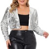 Agnes Orinda Women's Plus Size Sequin Party Open Front Long Sleeve Crop Cardigans - 2 of 4