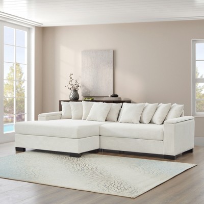 111" Luxury Corduroy Upholstered L-Shaped Sectional Sofa with Reversible Chaise Lounge and Arm Storage