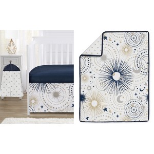 Sweet Jojo Designs Boy or Girl Gender Neutral Unisex Baby Crib Bedding Set - Celestial Blue, Grey and Gold 4pc - 1 of 4