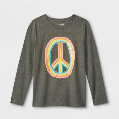 Girls' Rainbow Peace Graphic Long Sleeve T-Shirt - Cat & Jack™ Dark Gray