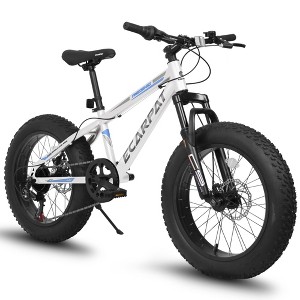 20 inch Fat Tire Bike Adult/Teen Full Shimano 7 Speed Mountain Bike, Dual Disc Brakes, High Carbon Steel Frame, Front Suspension, Mountain Dirt Bike - 1 of 4