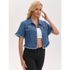 INSPIRE CHIC Women's Turndown Collar Short Sleeve Denim Lightweight Ruffle Cropped Jean Jacket - 3 of 4