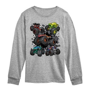 Boys' - Hot Wheels - Monster Truck Grids Long Sleeve Graphic T-Shirt - 1 of 3