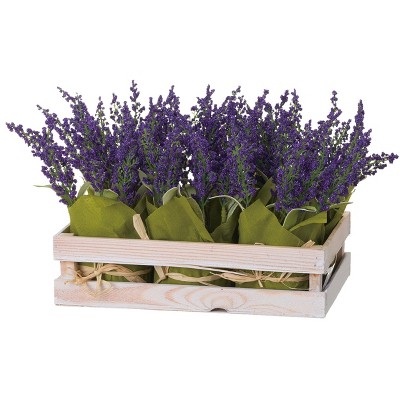 Transpac 9.5 in Multicolor Spring Faux Lavender Pots with Crate Set of 7 Perfect for Home Decor and Spring Celebrations