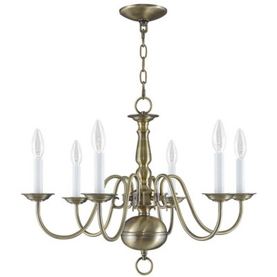 Antique Brass 6-Light Traditional Chandelier with Steel Frame