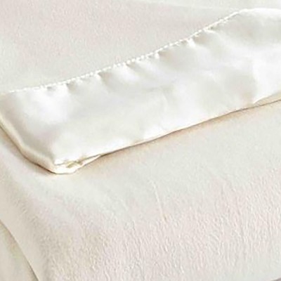 Ivory Twin Satin Hemmed Micro Flannel Fleece Blanket