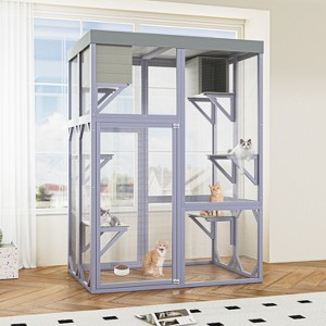 Outdoor Wooden Catio Cat Enclosure with 4 Platforms & 2 Napping Houses - Nertpow - 1 of 4