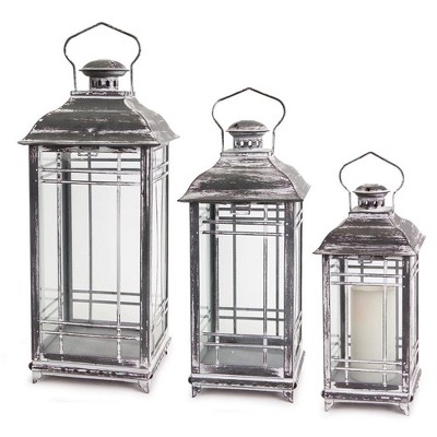 Melrose Grey Traditional Metal Lantern (Set of 3)