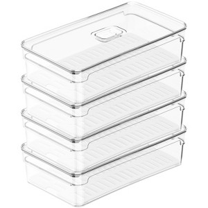 OU Fridge Organizer Bin with Vented Lid, Clear Stackable Refrigerator Storage Bin, Produce Kitchen Storage Container, 11.8" Depth, BPA Free - 1 of 4