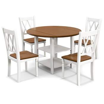 Tangkula 5 Piece Round Dining Kitchen Set w/ Drop Leaf Dining Table Folded & 4 Chairs