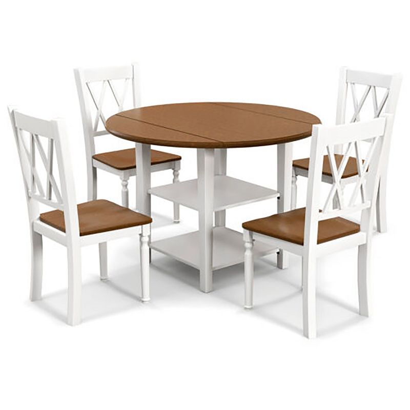 Tangkula 5 Piece Round Dining Kitchen Set w/ Drop Leaf Dining Table Folded & 4 Chairs, 1 of 11