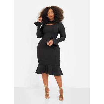 Agnes Orinda Women's Plus Size Cocktail Party Lace Bodycon Bell Sleeve  Dress Black 3X