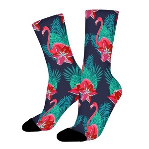 Flamingos And Tropical Plant Women Printed Crew Socks Funny Funky Socks Soft Polyester Novelty Gifts for Artists Men - 1 of 1