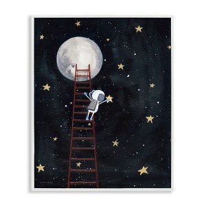Stupell Industries Astronaut Hanging Stars Outer Space Ladder to Moon Framed Giclee Art, White, 24" x 30" - 1 of 4