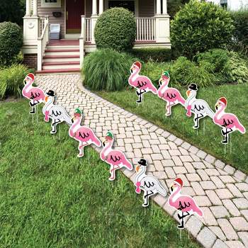 Big Dot of Happiness Flamingle Bells - Pink Flamingo Christmas Lawn Decorations - Outdoor Tropical Christmas Yard Decorations - 10 Piece