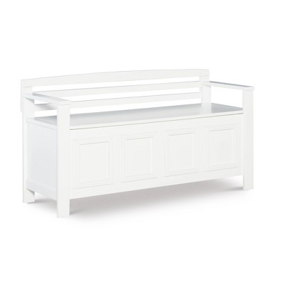 Long white store storage bench