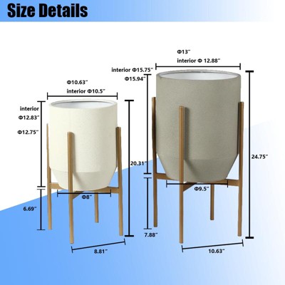 Set of 2 Gray and Off White Metal Planters with Gold Stand
