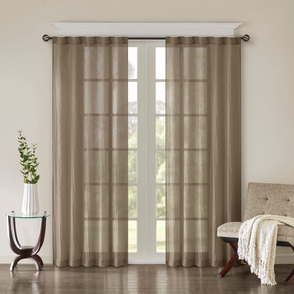 Photos - Curtains & Drapes Set of 2 95"x42" Avery Solid Crushed Sheer Window Panel Taupe