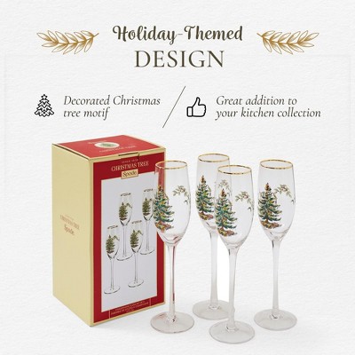 Spode Christmas Tree Gold Rimmed 8.5oz Champagne Flutes Set