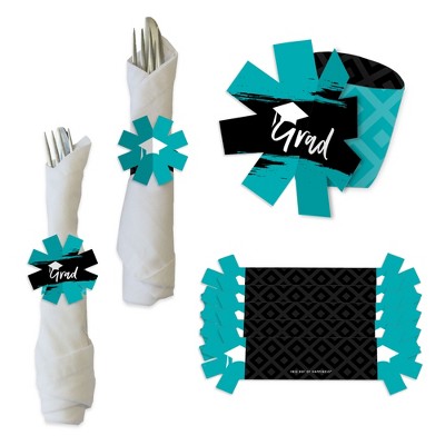 Big Dot of Happiness Teal Grad - Best is Yet to Come - Turquoise Graduation Party Paper Napkin Holder - Napkin Rings - Set of 24