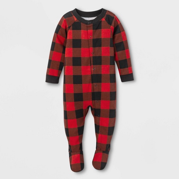 6-9 Months - Baby Holiday Buffalo Check Flannel One Piece Pajama - Wondershop™ Red