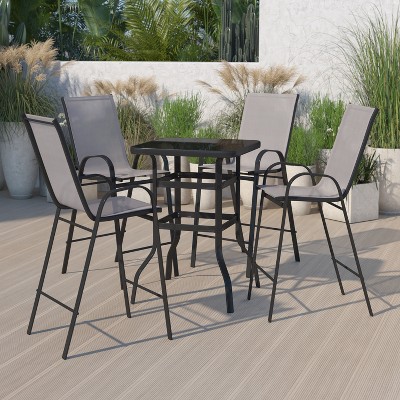 Gray 4-Person Steel and Glass Outdoor Bistro Set