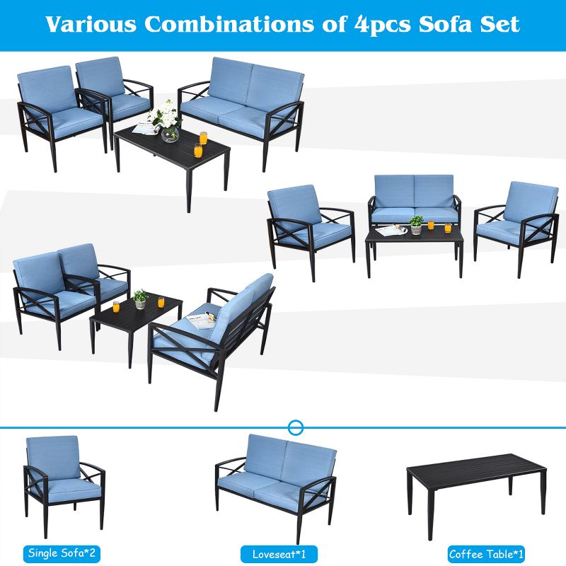 Tangkula 8-Piece Outdoor Aluminum Patio Conversation Set Cushioned Sofa Chair with Coffee Table, 5 of 6