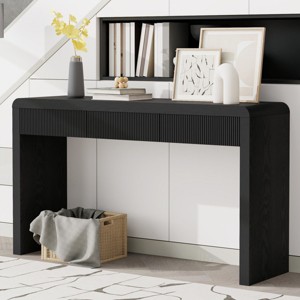 Modern Console Table with Storage Drawers, Farmhouse Entryway Table with Curved Edge for Hallway, Living Room, or Office – The Pop Home - 1 of 4