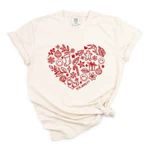 S.W.Smiley Christmas Outline Heart - Women's Garment Dyed Graphic T-Shirt - 1 of 4