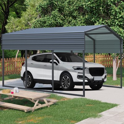 Outdoor Backyard Heavy Duty Garage Carport,Garage Canopy with Galvanized Steel Roof and Frame,Metal Waterproof Car Shelter-Coolbibila