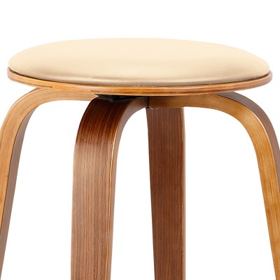 Cream and Walnut Swivel Backless Mid-Century Modern Bar Stool