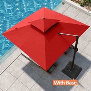 Pellebant 10.5FT Square Double Top Cantilever Umbrella Set Outdoor 360° Rotation 6 Heights Adjustable Offset Umbrella with Base - 1 of 4