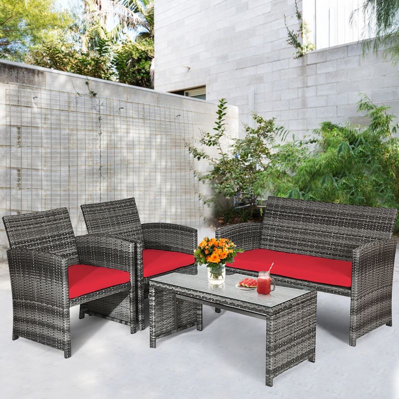 Tangkula 8-Piece Outdoor Patio Furniture Set Rattan Wicker Conversation Sofa Set, 2 of 8