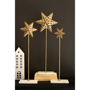 Metal Stars on Marble Bases Set of 3 – 23"H – Gold – Brass Distressed Finish By Kalalou - 1 of 3