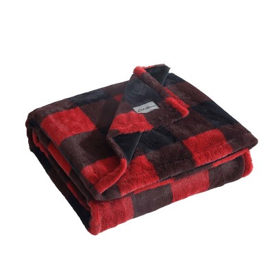 Luxurious Cabin Plaid Red Reversible Throw Blanket with Sherpa Reverse