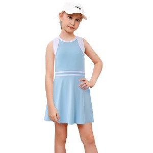 Girls' Color Blocking Round Neck Ribbed Waist Sport Shorts Dress Set - 1 of 4