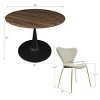 Harold+Flavia 5-Piece Walnut Foil  Round Top Pedestal Dining Table Set with 4 Upholstered Chairs -Maison Boucle - 2 of 4