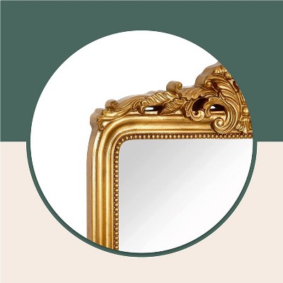 Hamilton Hills Gold Baroque Arched Wall Mirror with Wood Frame