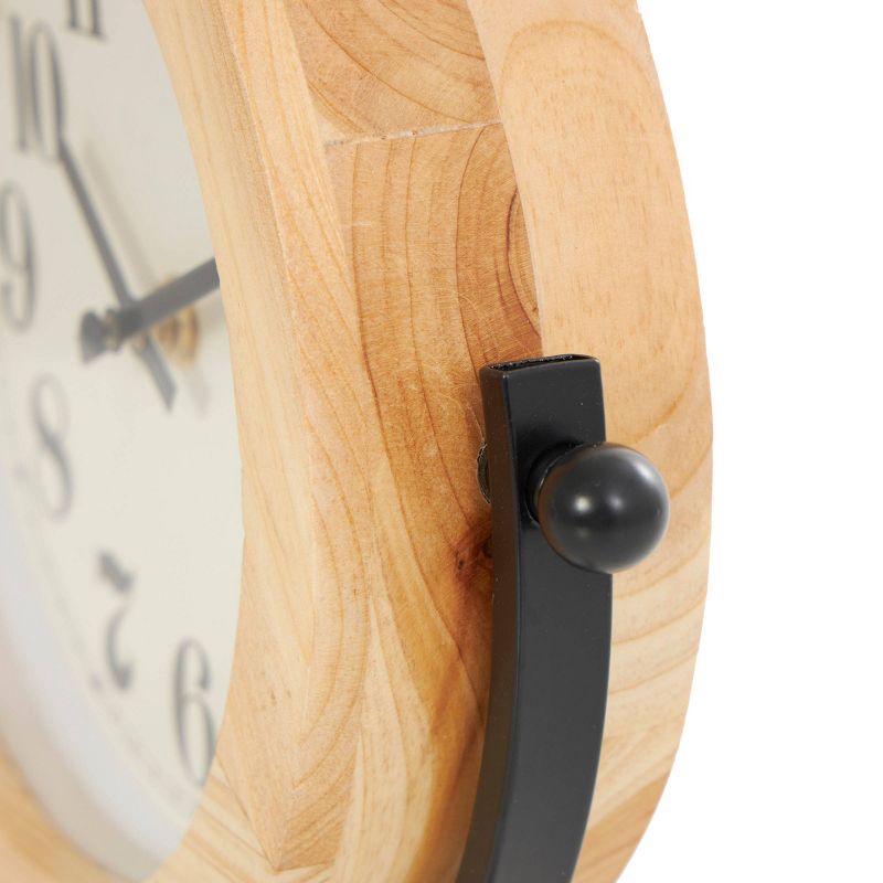10&#34;x10&#34; Wood Clock with Curved Black Metal Stand and Ball Details Light Brown - Olivia &#38; May, 3 of 10