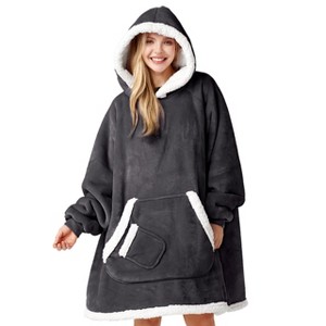 Joyfy Adults Wearable Blanket Hoodie for Women Men Giant Pocket Sleeves FlaWarm Oversized Fleece Winter Sweatshirt Blanket Birthday Gift - 1 of 4